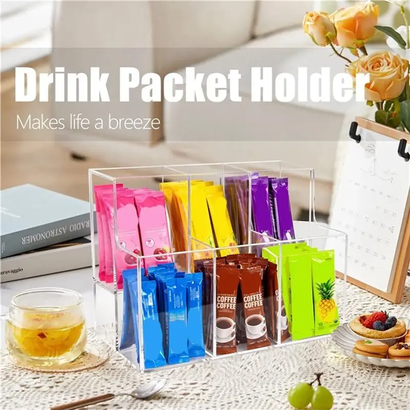 ABMR-2X 2-Tier Acrylic Drink Packet Organizer For Water Flavor & Hydration Powdered Mixes, Pantry Cabinet Kitchen Storage