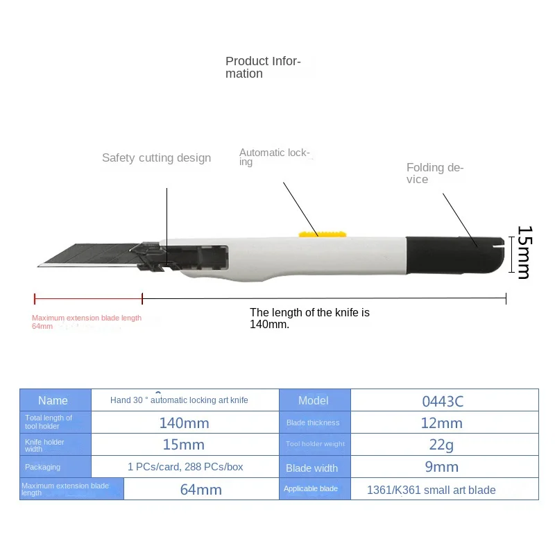 SDI 0443C Practical Cutter 9mm Blade Precision Cutting Tool Multifunctional 30 Sharp Angle Sharp and Durable