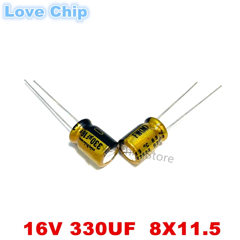 10 peças/50 peças/100 peças 330uf 16v nichicon fw série 8x11.5mm 16v330uf capacitor eletrolítico de alumínio de áudio hifi