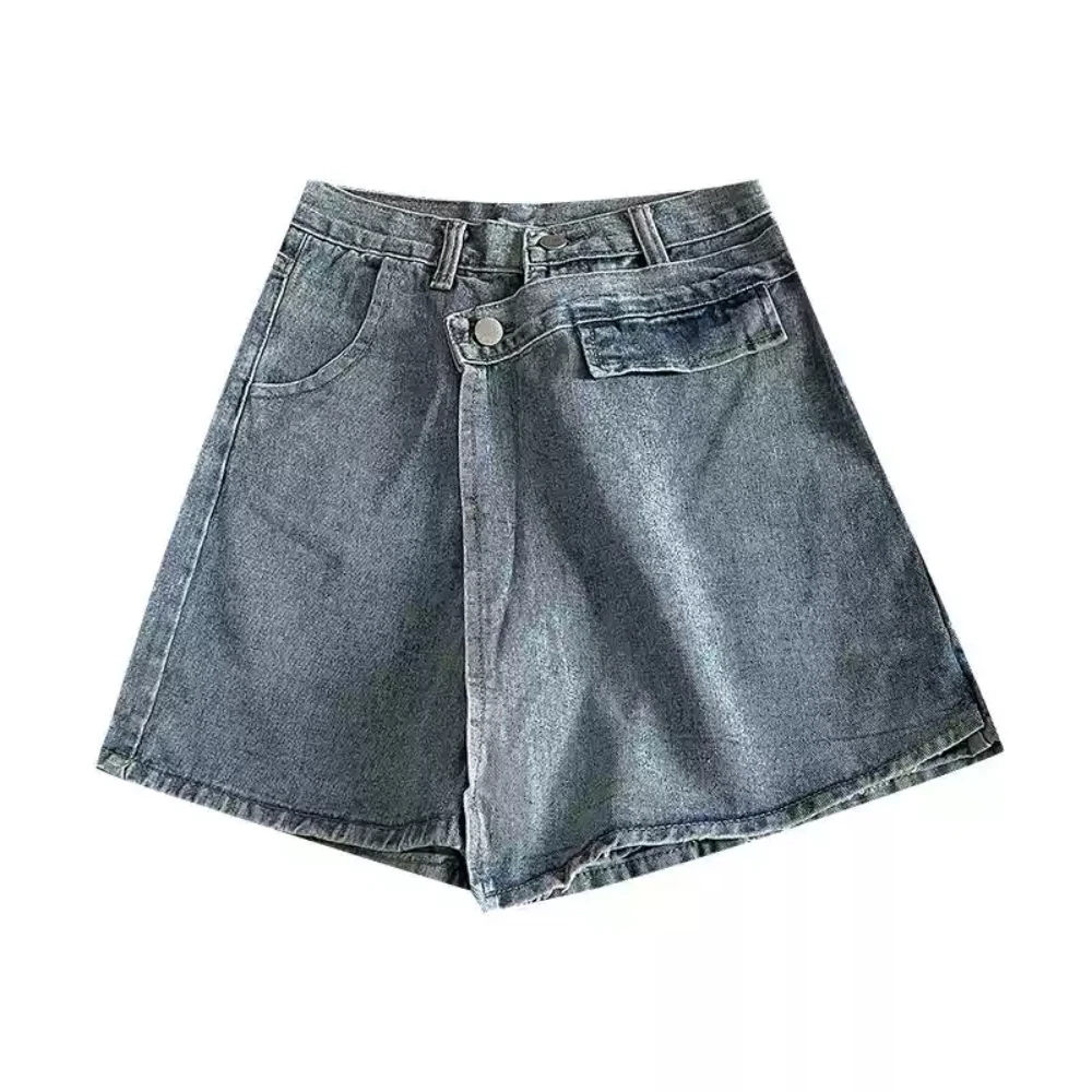 Faldas cortas de cintura alta para mujer, faldas cortas de estilo coreano de Color sólido, corte en A, pierna ancha, combina con todo, para oficina, 18-24 años