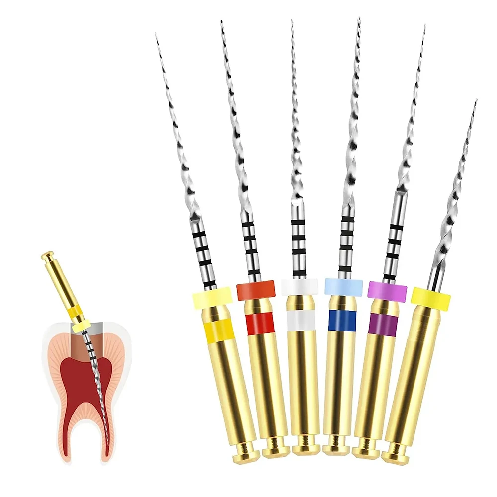 PIORPOY 6Pcs Dental Endodontic Files Gold Endo File Root Canal Heat Activated File 19/21/25mm Nickel Titainium Instrument Tools