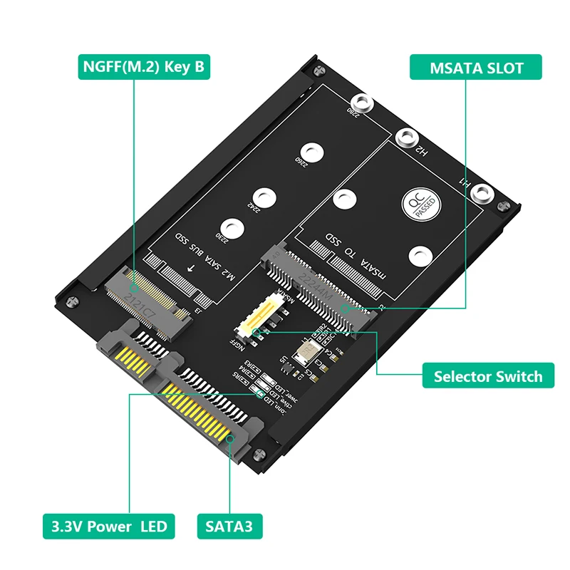 NEW with Metal Shell NGFF B/B+M Key M.2 SATA SSD M2/mSATA to SATA Converter mSATA SSD to 7mm 2.5" SATA3.0 6Gb Adapter Card Riser