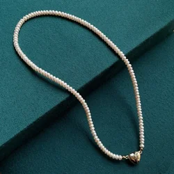 Natural Freshwater Pearl Choker Necklace for Women Golden Magnetic Clasp Heart Charm Small Button Baroque Pearl Necklace Luxury