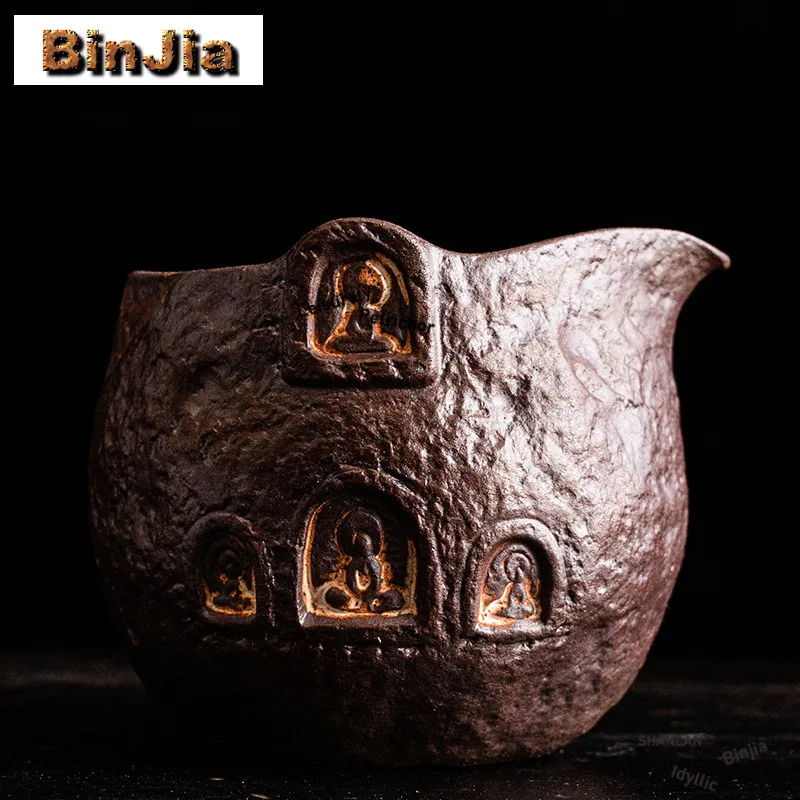 

300 мл рельефный Будда ручной работы, грубая керамика, кувшин для чая, разделитель ча-хай, диспенсер для справедливости, кухоль, чайные услуги, поставки