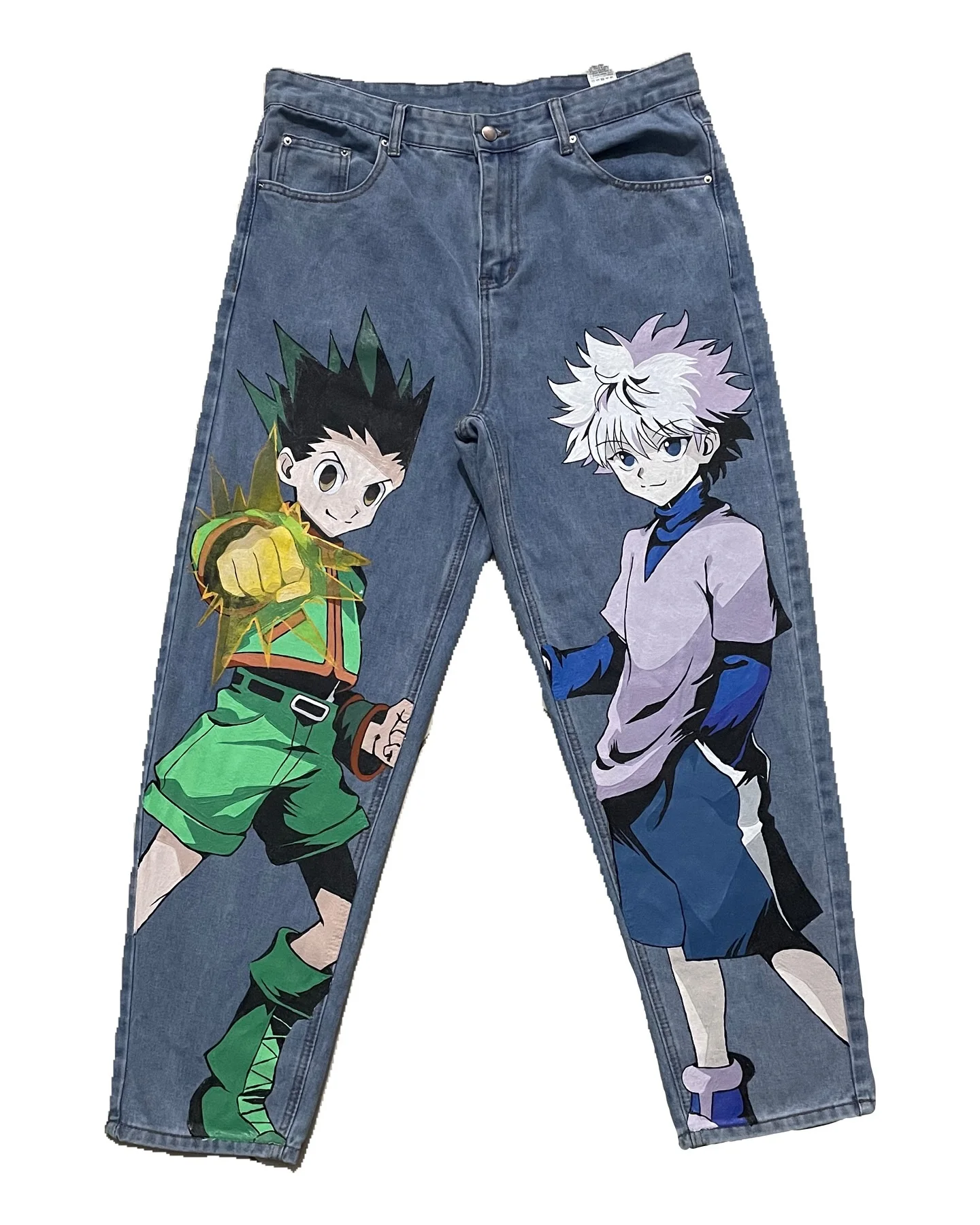 Harajuku Anime New Hunter x Hunter Graphic High Waist Jeans wide leg jeans Streetwear Y2K Jeans for Men Women Wide Trouser Pants