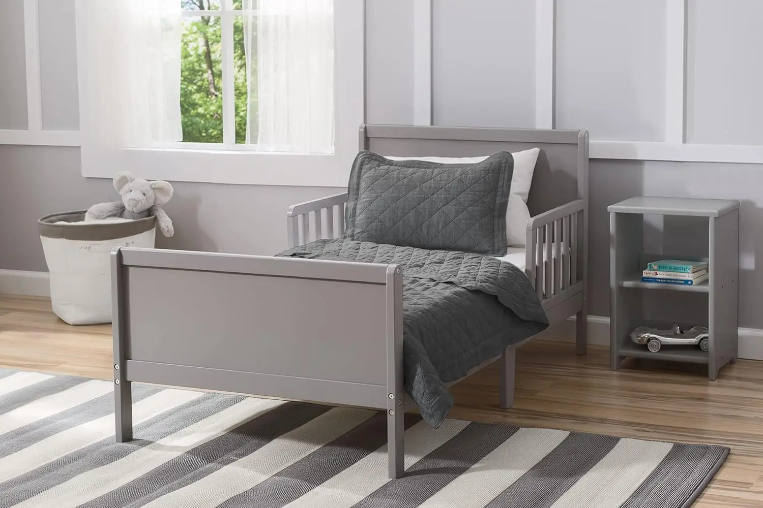 A Kids-cama de madera para niños pequeños, ropa de cama con Certificado de Oro, gris