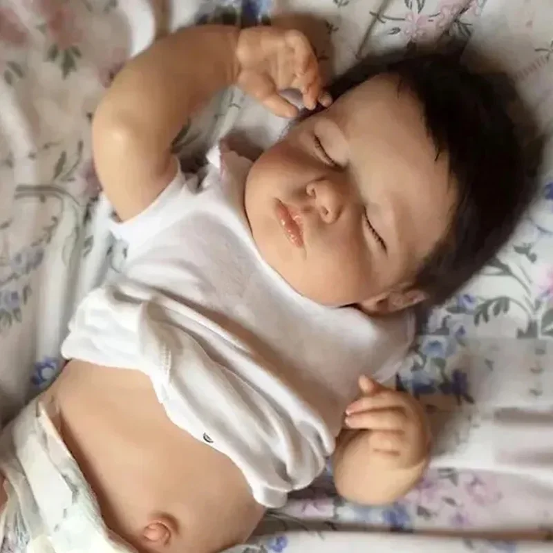 Bonecas para bebês recém-nascidos de corpo inteiro, 19 polegadas, feitas à mão, reborn, loulou, toque macio, com pele pintada em 3d, veias visíveis