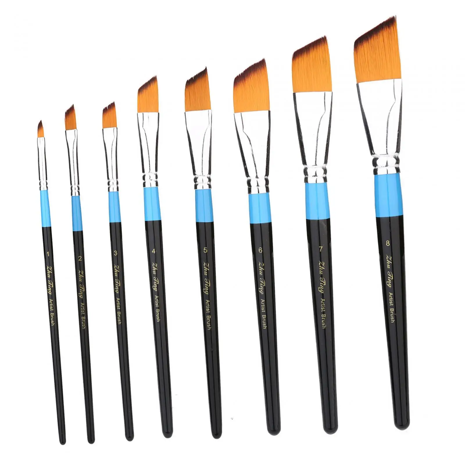 8x Paint Brush Set for Beginner Pros Slanted Tip Professional Wooden Handle Artist Brushes for Oil Gouache Arts Crafts Supplies