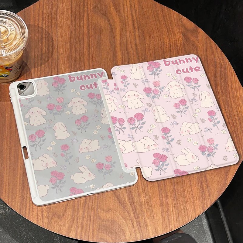 Cover Pencil Holder Funda For IPad Air 6 Case IPad 10th Gen Air 5th 4th 10.9 Pro11 2nd 3rd 4th IPad 10.2 7th 9th 8th Cute Rabbit