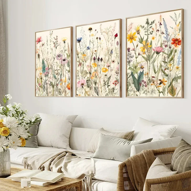 Modern Wild Flowers Leaves Botanical Nature Posters Watercolor Canvas Painting Living Room Bedroom Wall Art Pictures Home Decor