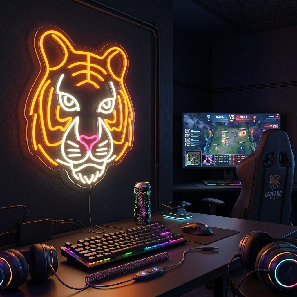 Tiger Head LED Neon Sign, 44x48cm Wild Animal Neon Light for Wall Decor, Dimmable Tiger Face Hanging Art Lamp, Cool Cool Decor f