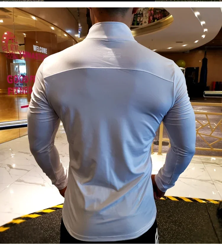 Quick Dry Running Shirt Men T-shirt Long Sleeve Compression Shirts Gym T-shirt Fitness Sport Cycling zipper Shirt Men Rashgard