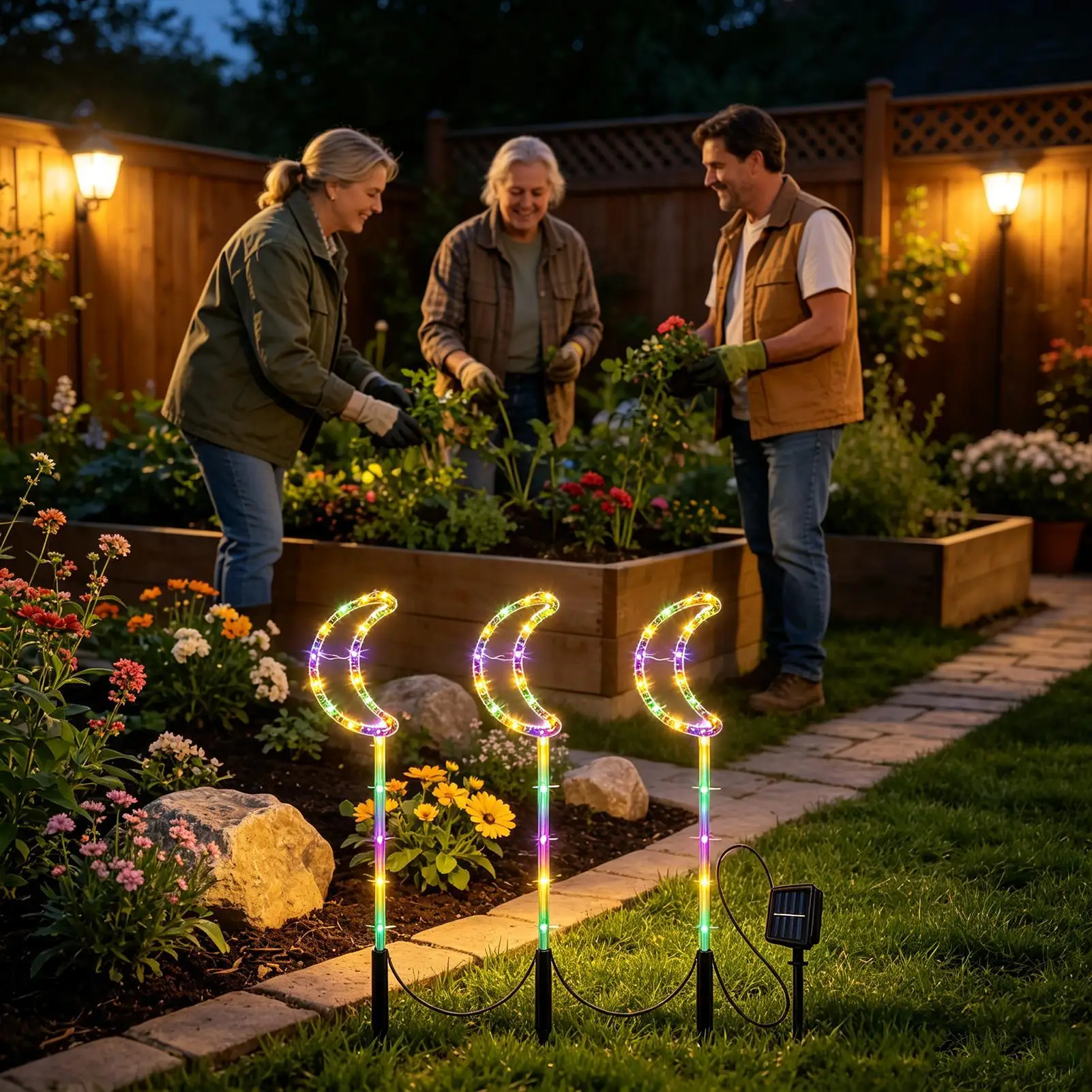 Solar Outdoor Stake Lights Waterproof Moon Star Insert Pathway Lamp Solar Christmas Stake Lights For Valentine Day Holiday