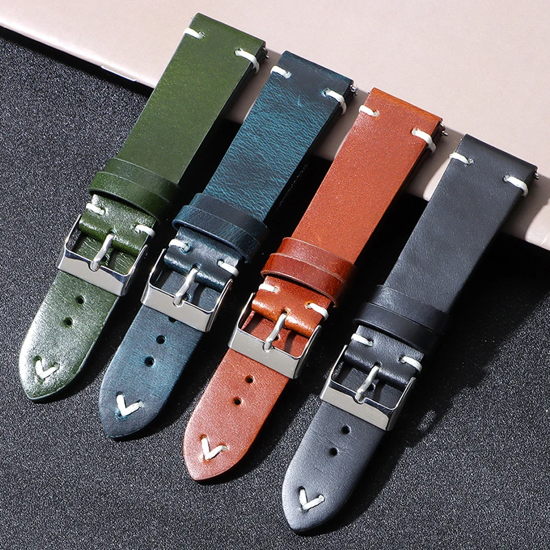 

Ремешки для часов из натуральной кожи ручной работы с маслом и воском 18 мм, 20 мм, 22 мм, аксессуары для часов, быстросъемный ремешок для часов из телячьей кожи в стиле ретро