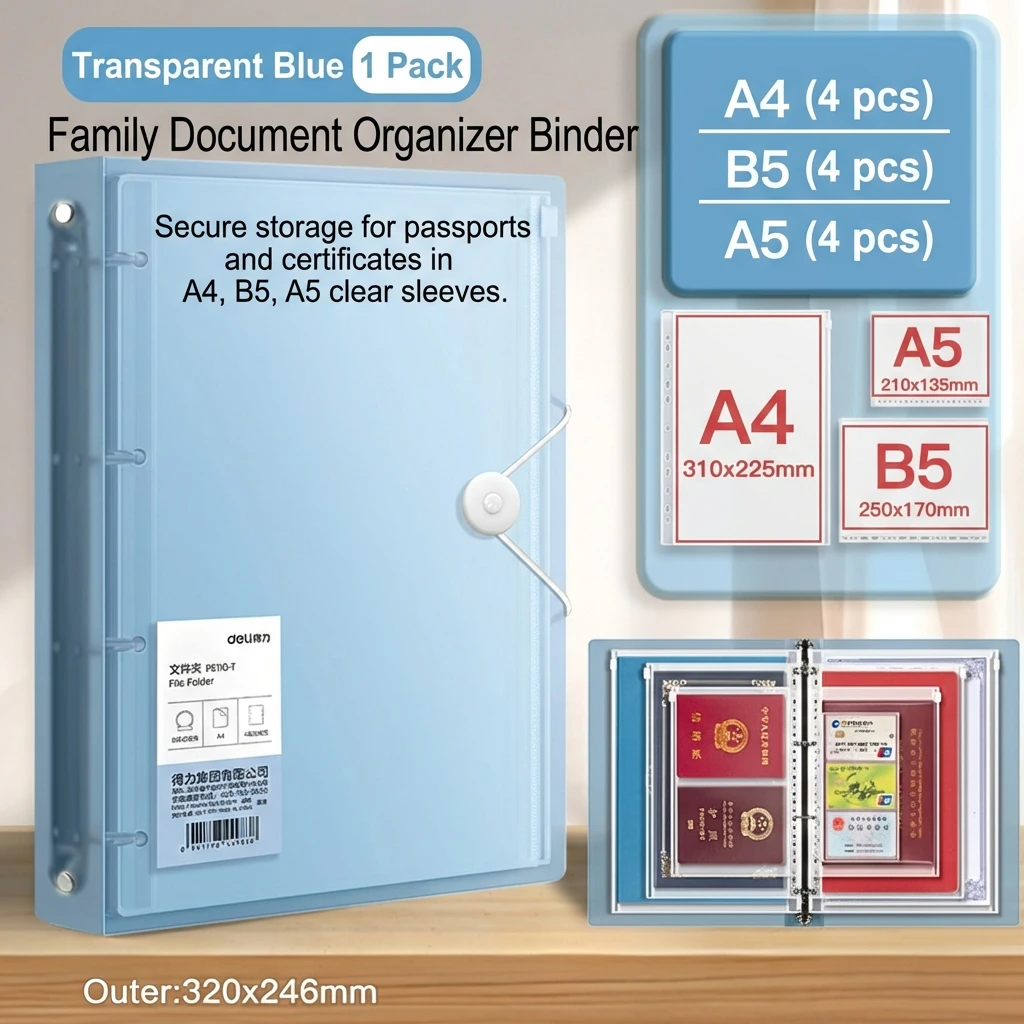 

A4 B5 Document Organizer PP Folder Loose Leaf Certificate Protector Family File Storage Book for Home and Office