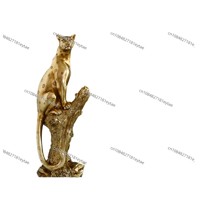 

Golden Leopard Resin Sculpture, Handcrafted Cheetah Statue, Home Decor Accessory