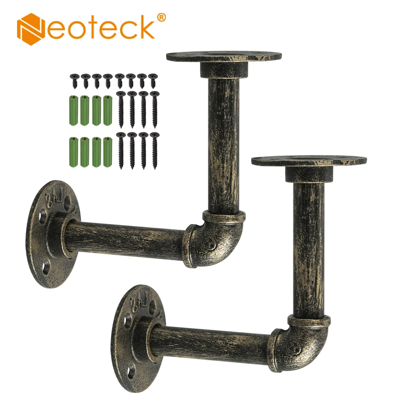 Neoteck Vintage Retro Bronze Iron Industrial Pipe Rack Wall MountedFloating Shelf Plumbing Hose Home Decoration Storage Holder