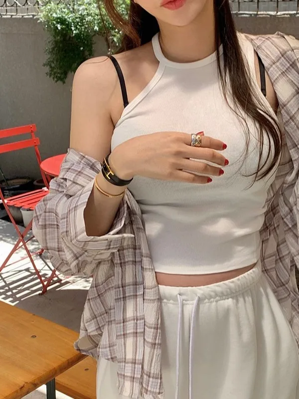 Chic Retro Plaid Color Blo Casual Summer New Loose Lazy Sle Women's Sun Protection irt Loose Fit Comfortable Top