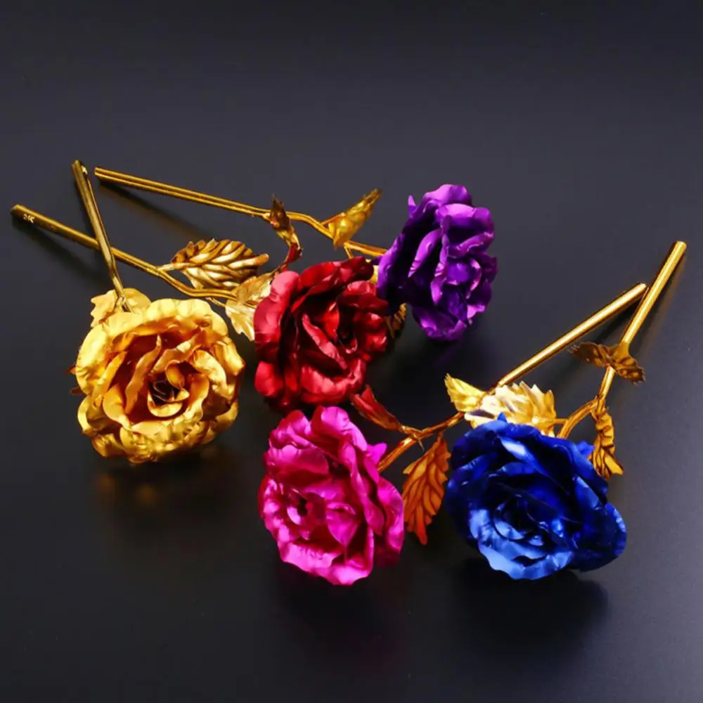 Golden-Color Foil Artificial Rose Flower Long Stem Valentine's Day Lovers Gift Long Stem Aluminum Eternal Wedding Decoration