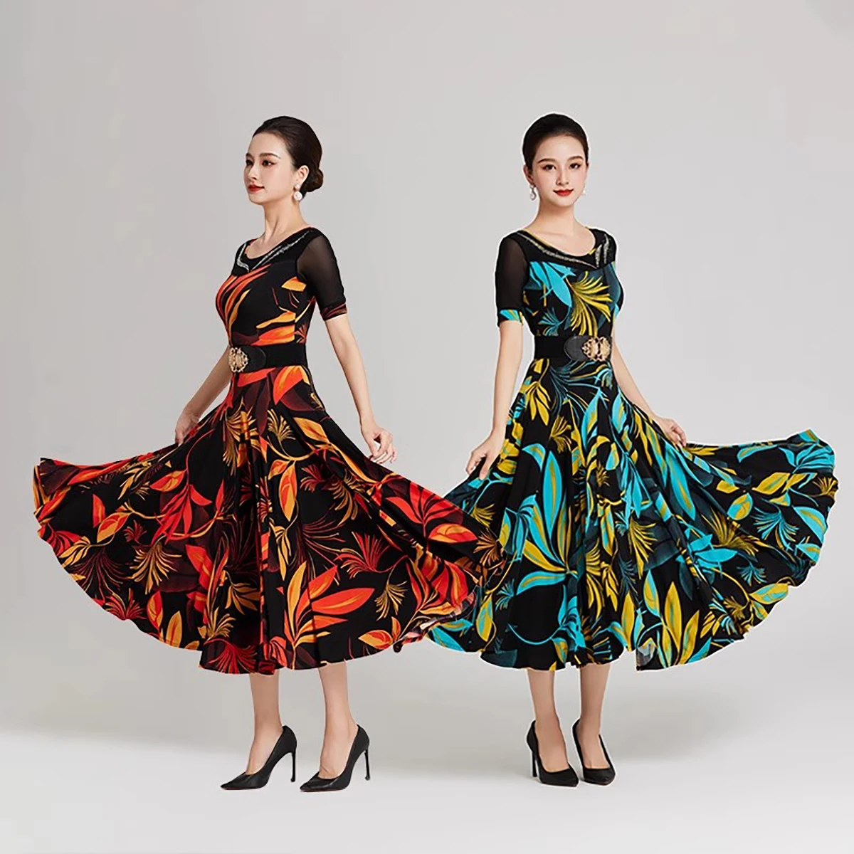

2025 New Elegant Ballroom Dance Dress Women's Waltz Standard Clothes Short Sleeve Tango Party Modern Practice Costumes