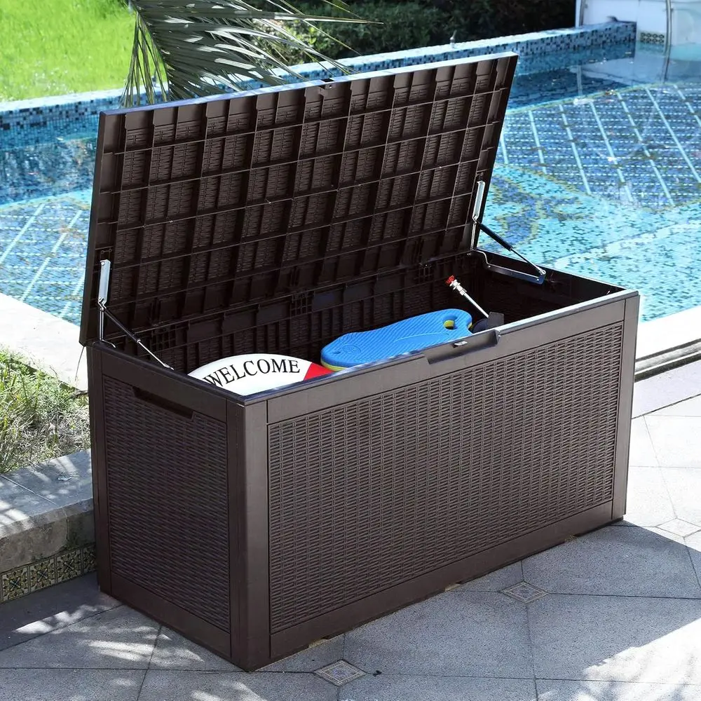 100 Gallon Weatherproof Deck Storage Box with Lock, Ideal for Outdoor Furniture, Cushions, and Gardening Tools