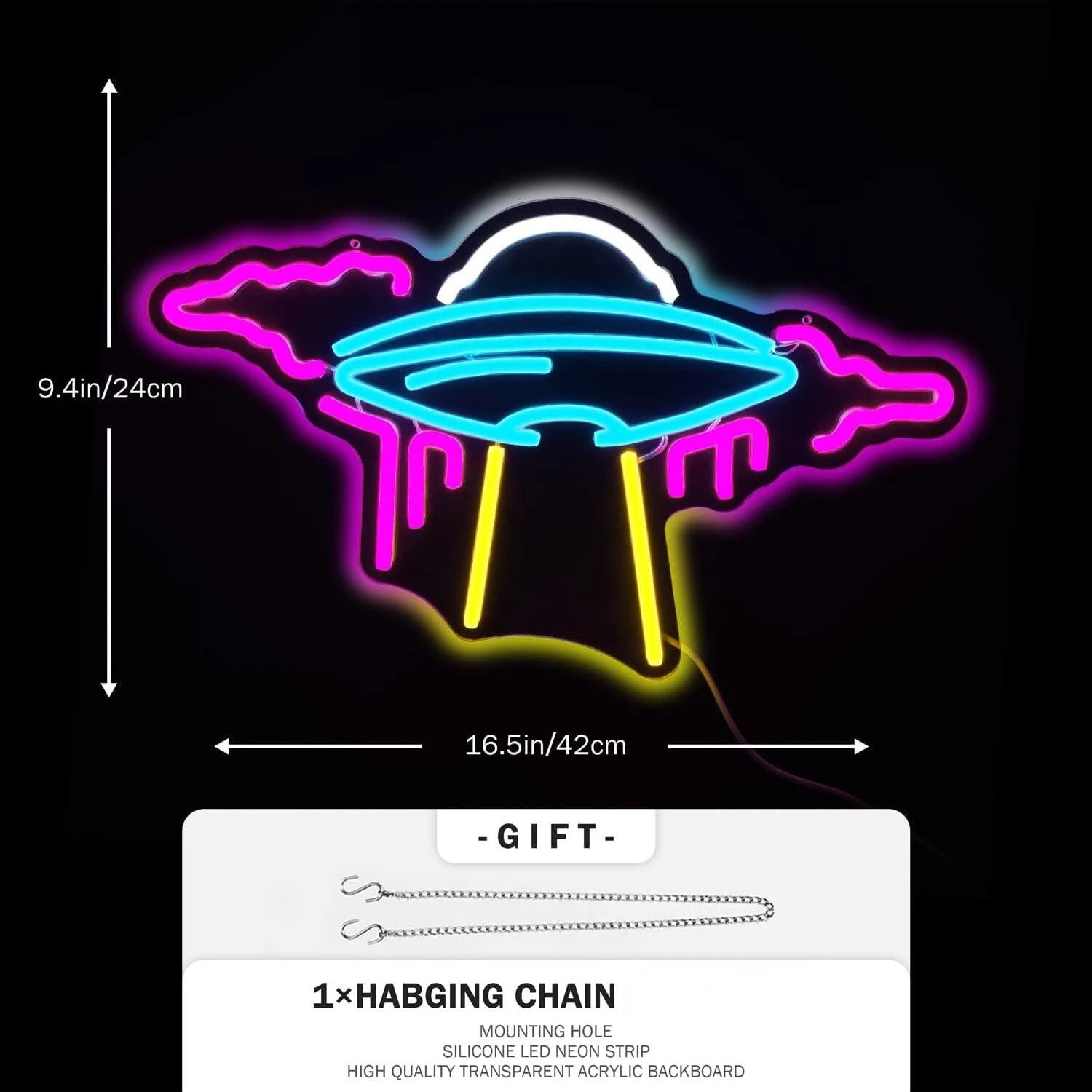 UFO Neon Sign Alien Spaceship LED Space Neon Signs for Wall Neon Light Up Sign for Kids Space Game Room Neon Wall Signs Decor