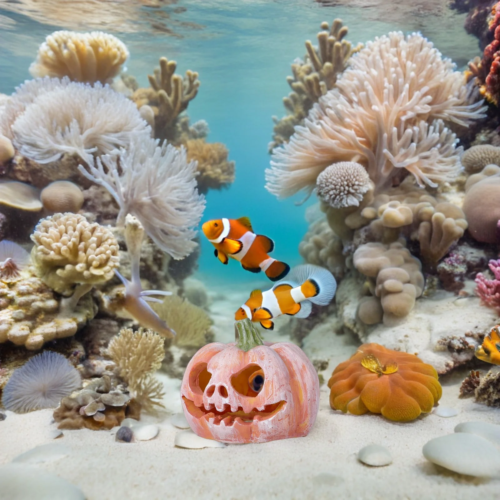 

Simulated Pumpkin Hideout Resin Craft Fish Tank Aquarium Decoration Mini Halloween Pumpkin Cave Breeding Place Underwater Pet