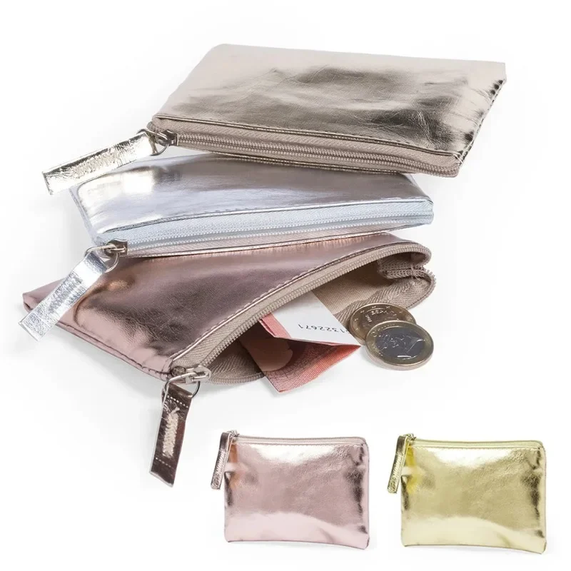 New Patent Leather Zipper Coin Purse Rose Gold Silver Color Ultra-thin Card Coin Key Storage Bag Mini Wallet Purse Girls Gifts image 2
