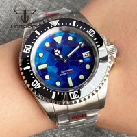 43mm NH35A Blue Mother of Pearl Dial Stainless Steel Luminous Automatic Men Watch Sapphire Glass Rotating Bezel Date Screw Crown