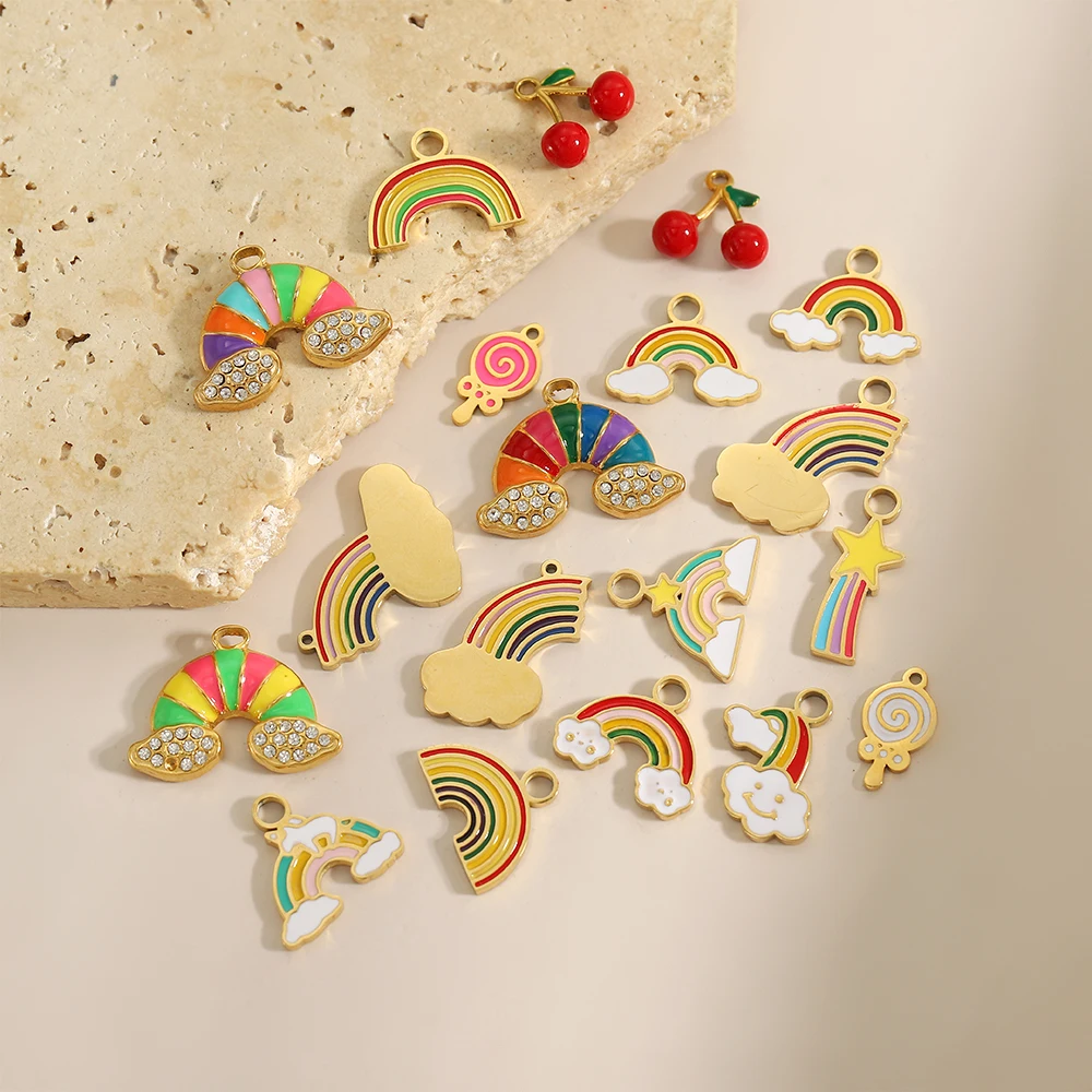 

CARLIDANA Multi Designs Diy rainbow Cherry Pendant Enamel Fashion Jewelry Charms Bracelet Necklace Stainless Steel Pendant