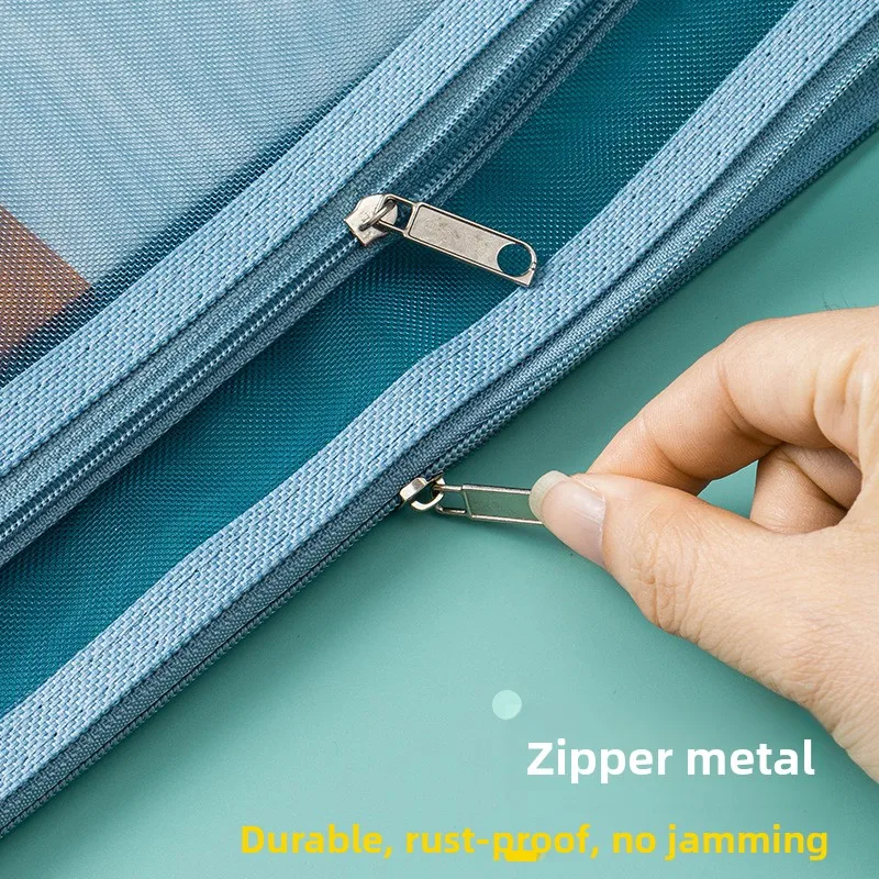 Morandi Double-layer A4 File Bag Test Paper Storage Bag A5A6 Mesh Pen Bag Transparent Office Classification Receipt Bag