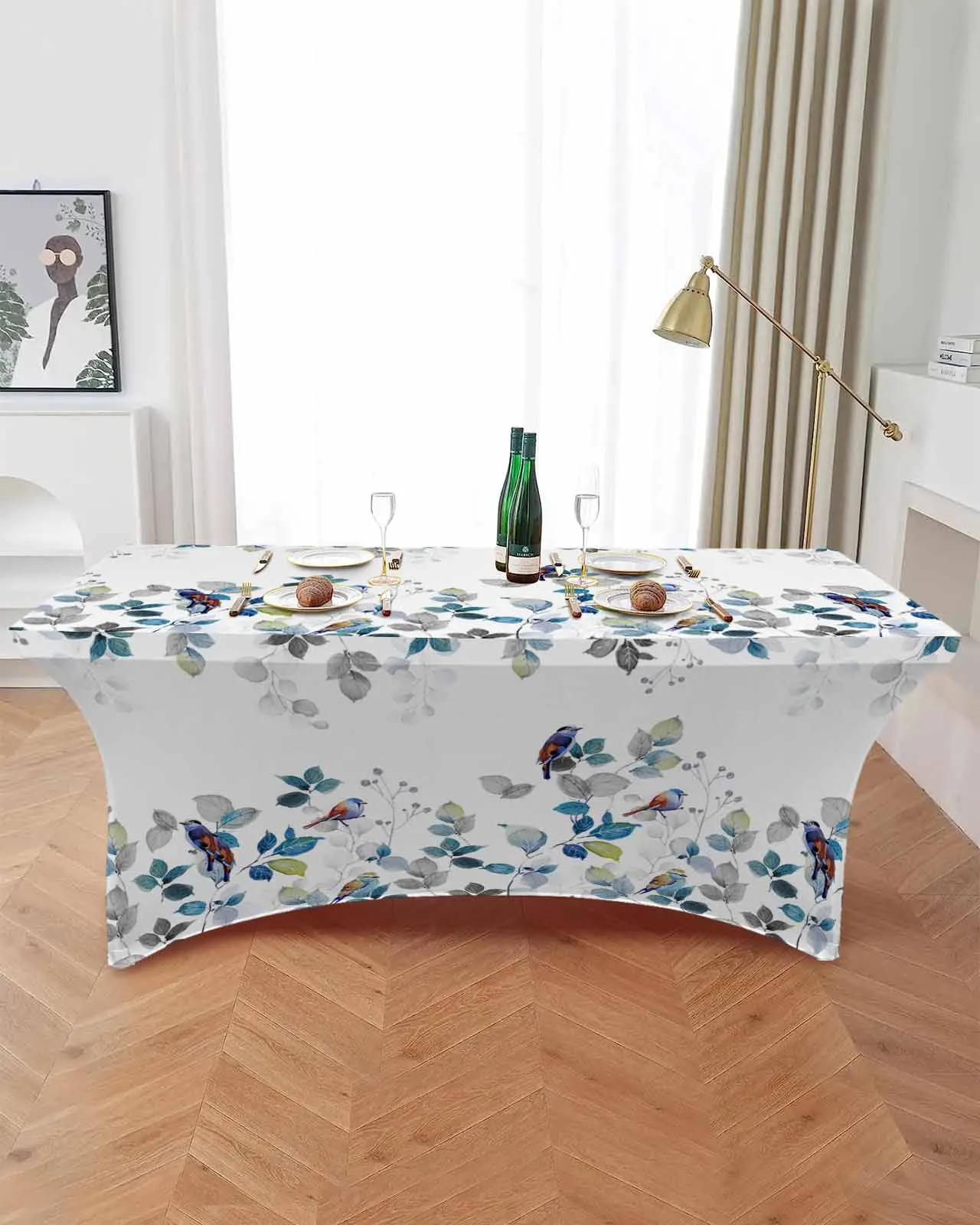 Country Style Leaves Robin Table Skirt Wedding Decoration Home Birthday Party Table Skirt Dessert Table Cover Home Decor