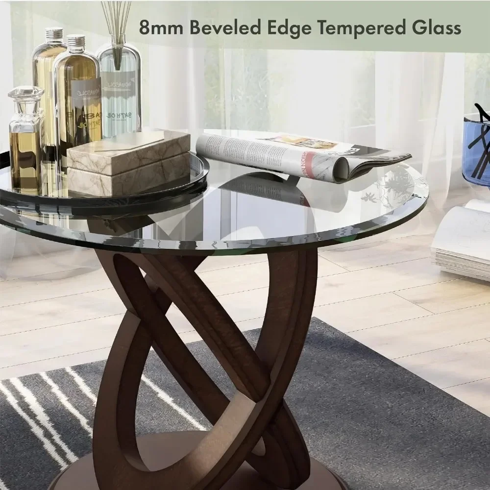 

Modern Oval Glass Top End Table with X-Shaped Base - 26-inch Brown Accent Table for Living Room, Bedroom, Home Office