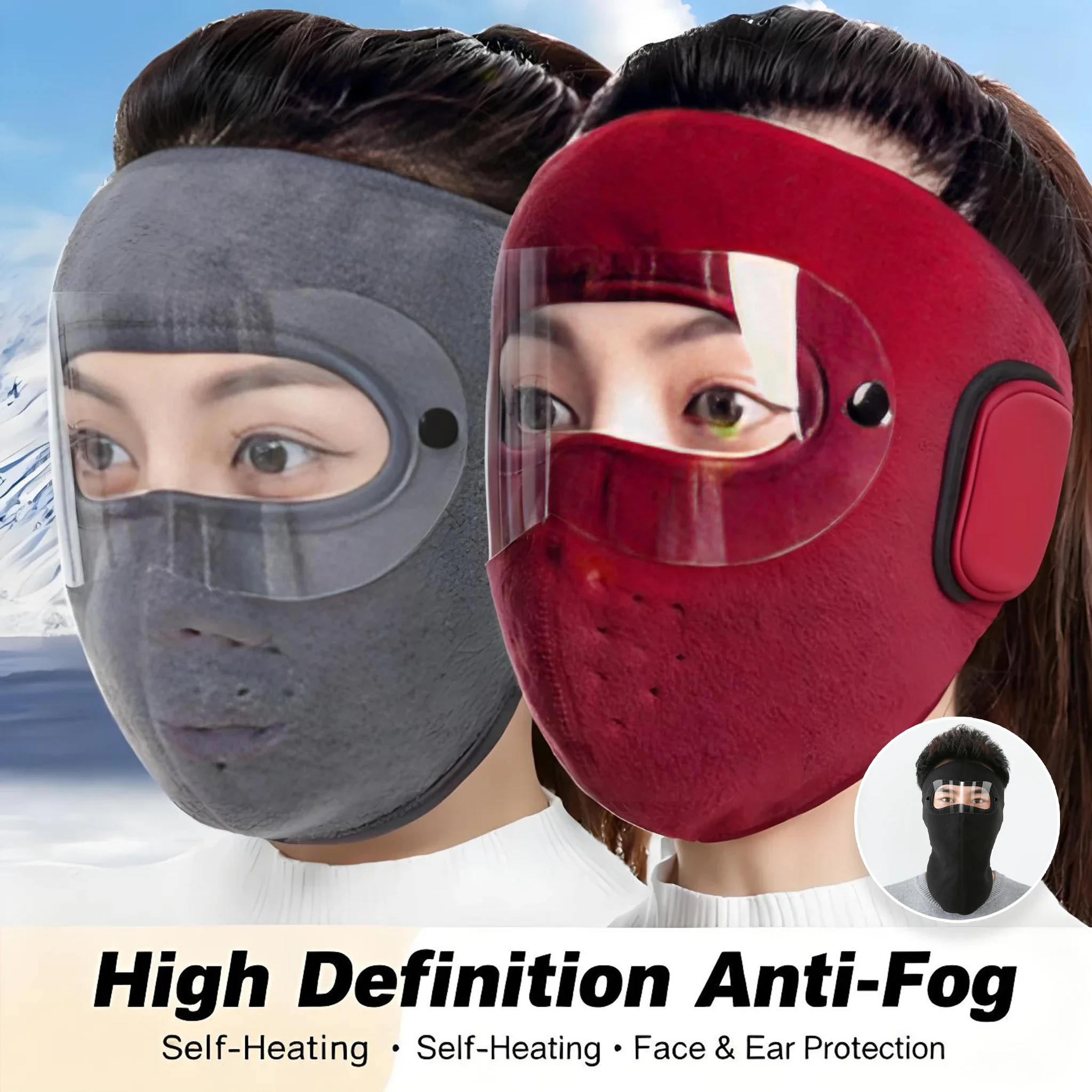 Winter Thermal Face Mask Fleece Lined with Integrated Goggles Ear Protection for Cycling Windproof Cold Weather Design