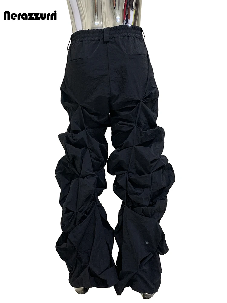 Nerazzurri الخريف كول وسيم طويل أسود Ruched مكدسة السراويل للرجال مرونة الخصر الفاخرة مصمم ايمو الملابس الرجالية 2025 #5
