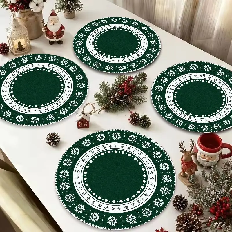 VIKAMA Scallop Gingham Pine Wreath Round Placemat, 1 Design, Table Mat for Kitchen Dining Party