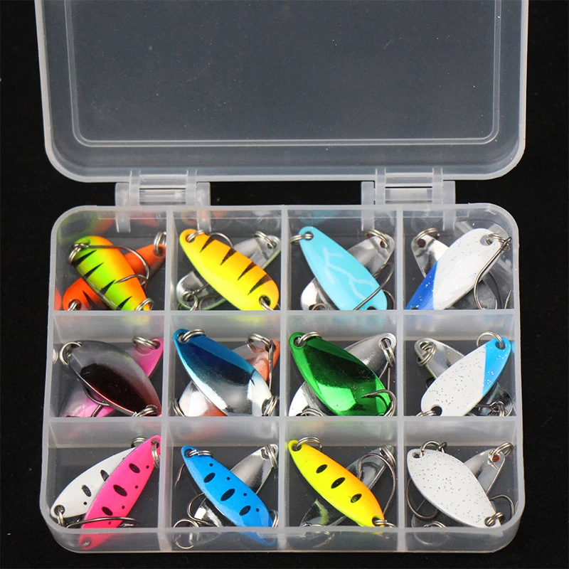 

24Pcs Trout Fishing Spoon Lure Set 2g 2.5g 4g Metal Sequined Wobbler Casting Jigging Lure for Freshwater Bass Pike Perch Tackle