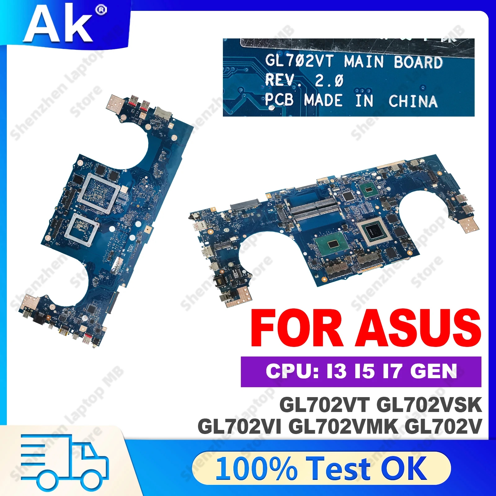 GL702VT Laptop Motherboard CPU I5-6300HQ I7-6700HQ For ASUS ROG Strix GL702VSK S7VS GL702VI GL702VMK GL702V Mainboard Tests OK