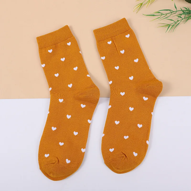 Casual Breathable Cute Socks Women Cotton Solid Color Fashion Heart Lady Harajuku Kawaii