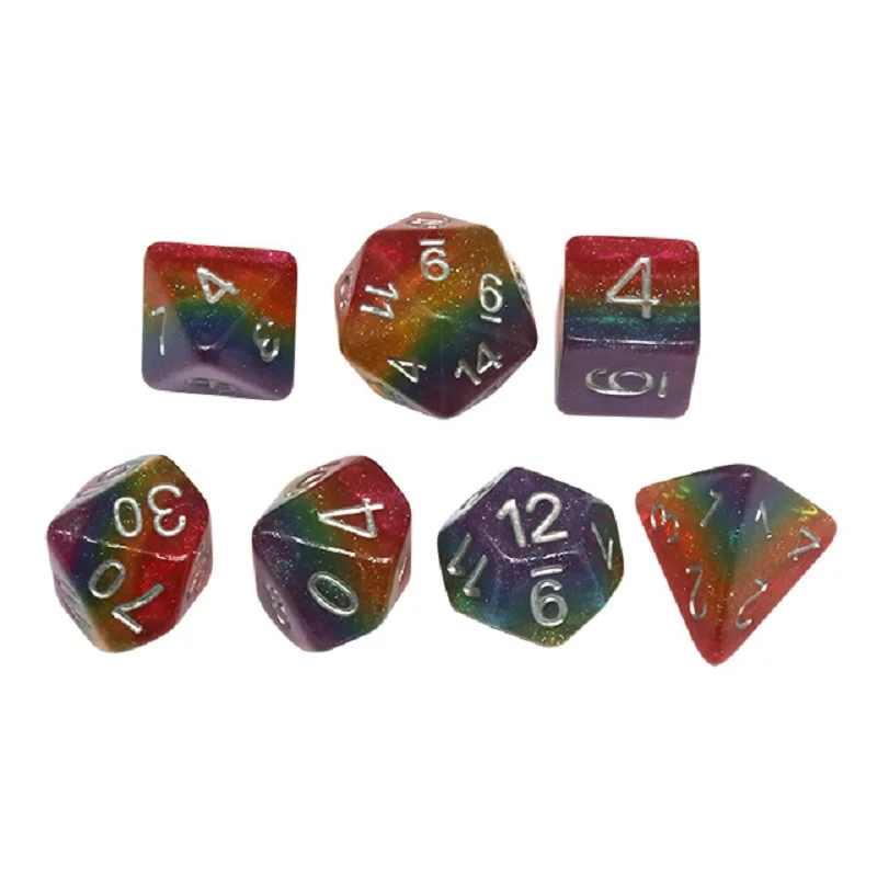 7Pcs/Set Polyhedral Rainbow Dice Set Board Table Game Interaction Toys for Number Accessories Home Decor Role Playing Toys