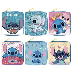 Feminino Disney Lilo & Stitch Carteira, Cartoon Print, PU, Impermeável, Grande Capacidade, Armazenamento de Troca, Bolsa com Zíper Curto, Meninos e Meninas