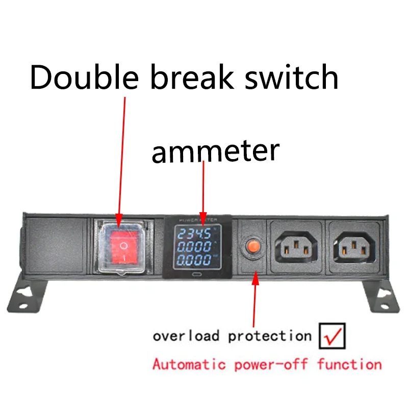 

Удлинитель PDU, стойка для сетевого шкафа, порт C14, настольная розетка C13, двухразрывный переключатель 1-9AC с защитой от перегрузки амперметра