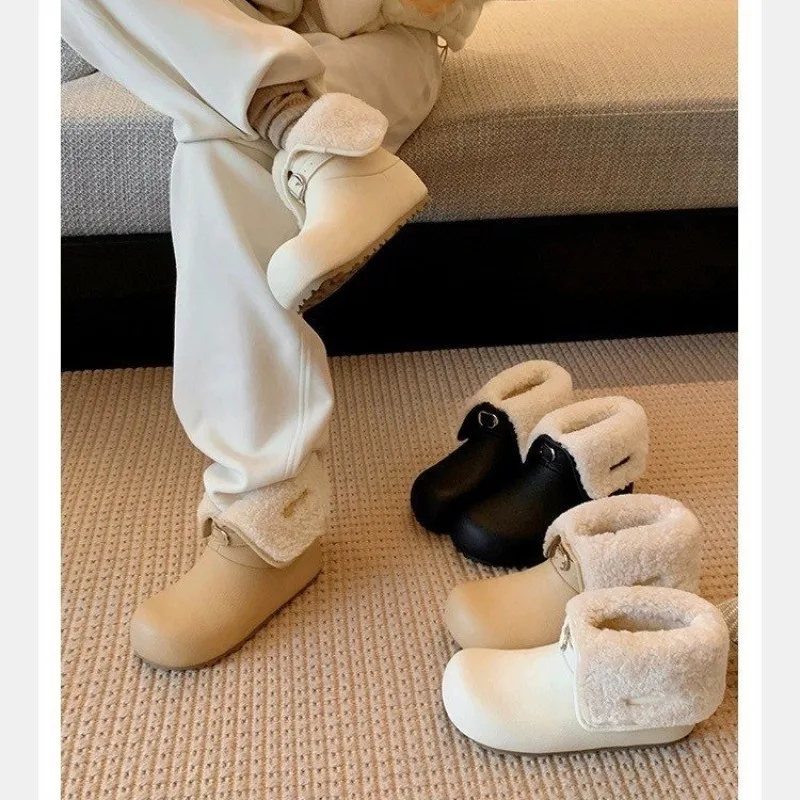 

Buckle Inside Heightened Fluffy Short Tube Snow Boots Naked Boots for Women