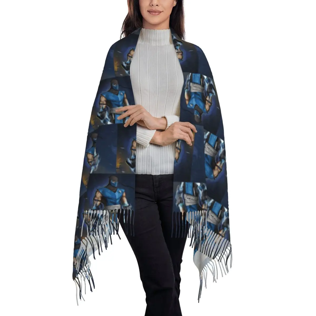 Mortal Kombat Sub-Zero Scarf Tassel Scarves Women Soft Warm Shawls and Wraps Large Fall Winter Shawl Wrap