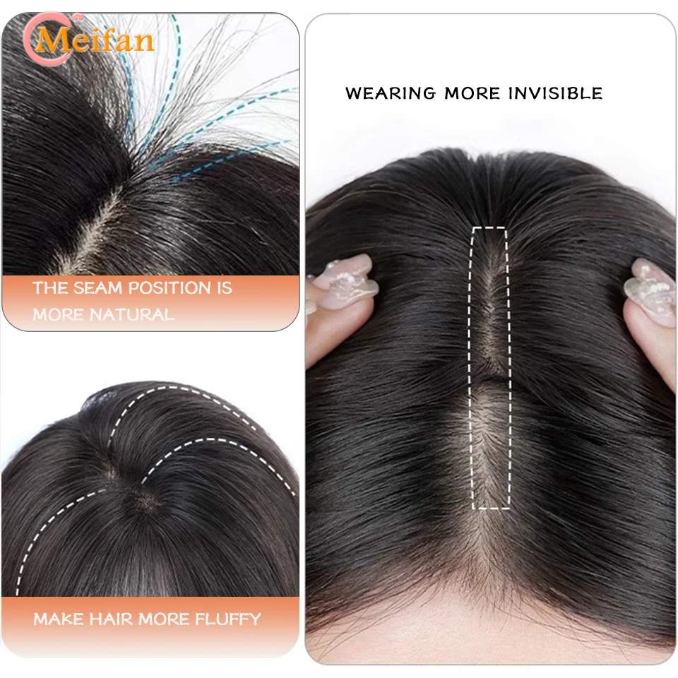 MEIFAN Topper Hairpiece Synthetic Clip-In Bang Extension Middle Part Fake Bangs Fringe Invisible Clourse Hairpiece for Women