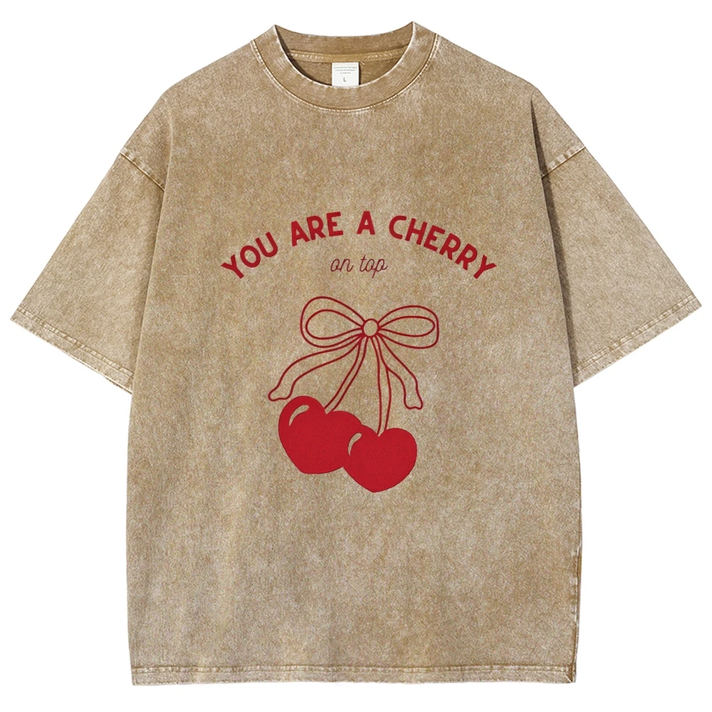 Women’ y2k Shirt You're The Cherry On Top Unisex Graphic T-Shirt Vintage 90s Washed Tees Bachelorette Party Shirt Bridal Shower