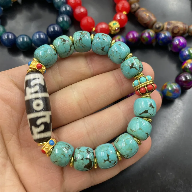14Mm Red Faceted Round Colorful Jade Three-Eyed Master Agate Bracelet Dzi Bead