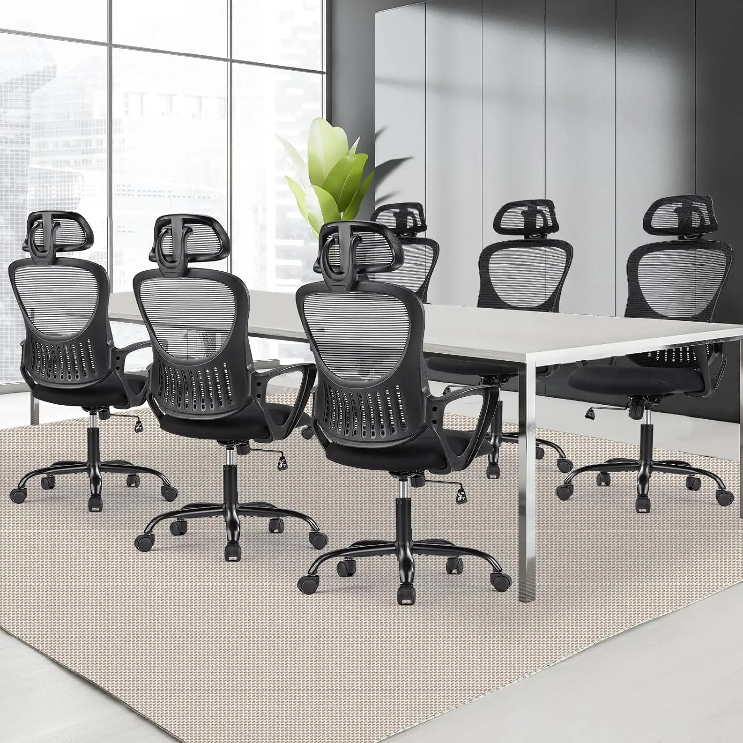 Home Office Desk Chairs, Ergonomic Computer High-Back Mesh Rolling Work Task Chairs with Wheels and Adjustable Headrests, C