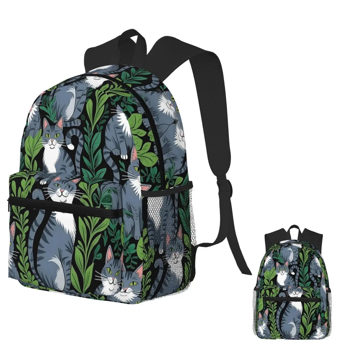 

Gray Cat Pattern Student Backpack School Bag Hiking Travel Daypack for Boys Girls Bookbag Shoulder Bags