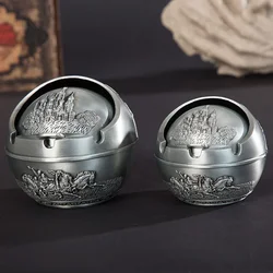 7.5X7.5 CM Russian Antique Pewter Retro Castle Vehicle Cigar Ashtray with Lid Small Spherica Ash Tray Weed Smoking Accessories